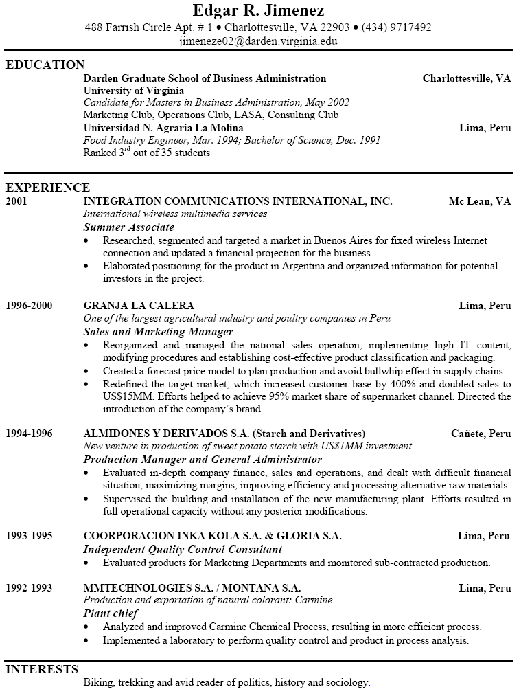 an example of a well written resume