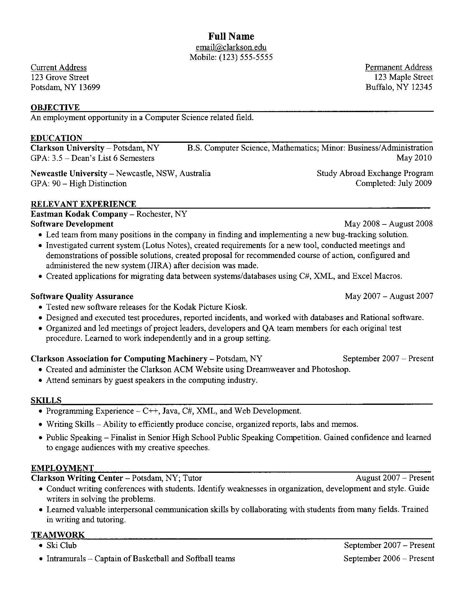 objective statement in resume examples
