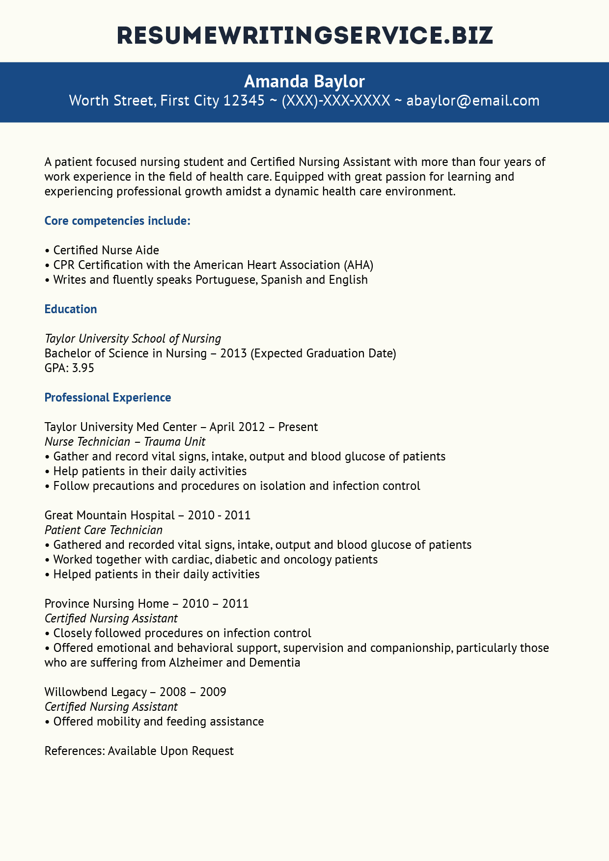 skills for resume for nursing student